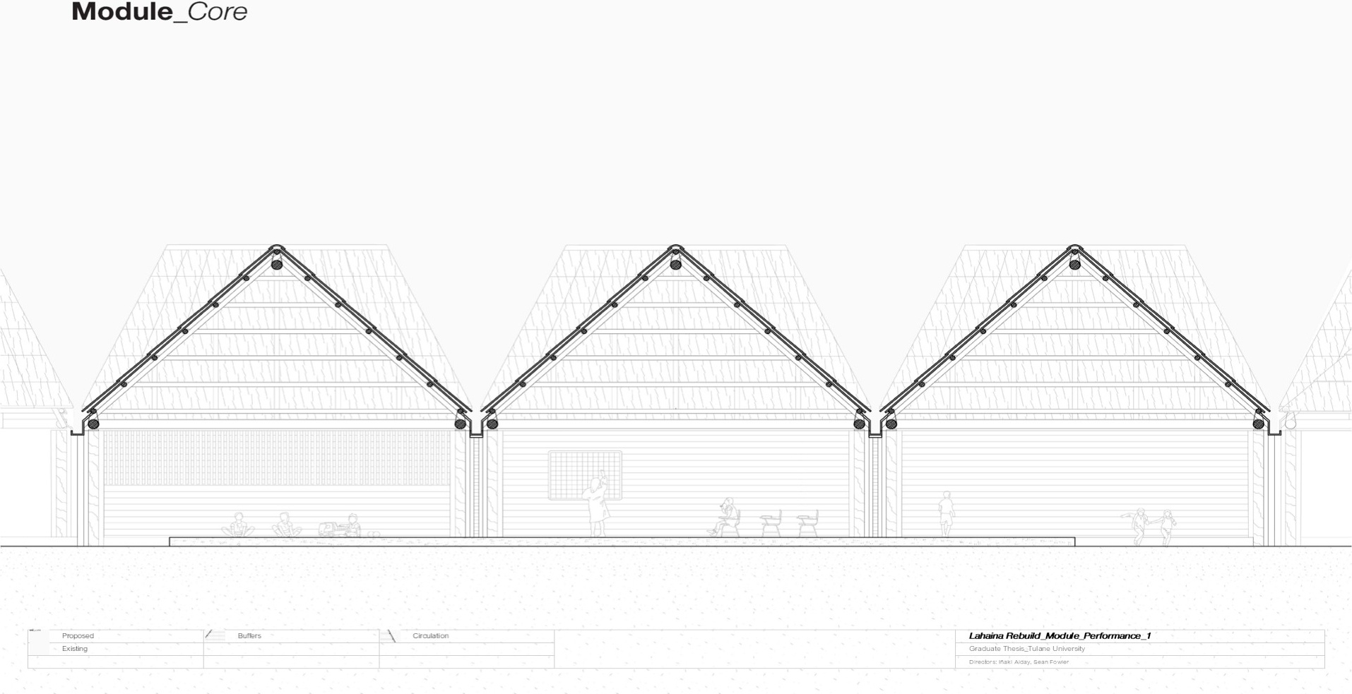 Baseline section through three connected modules showing the core spatial profile before performance overlays