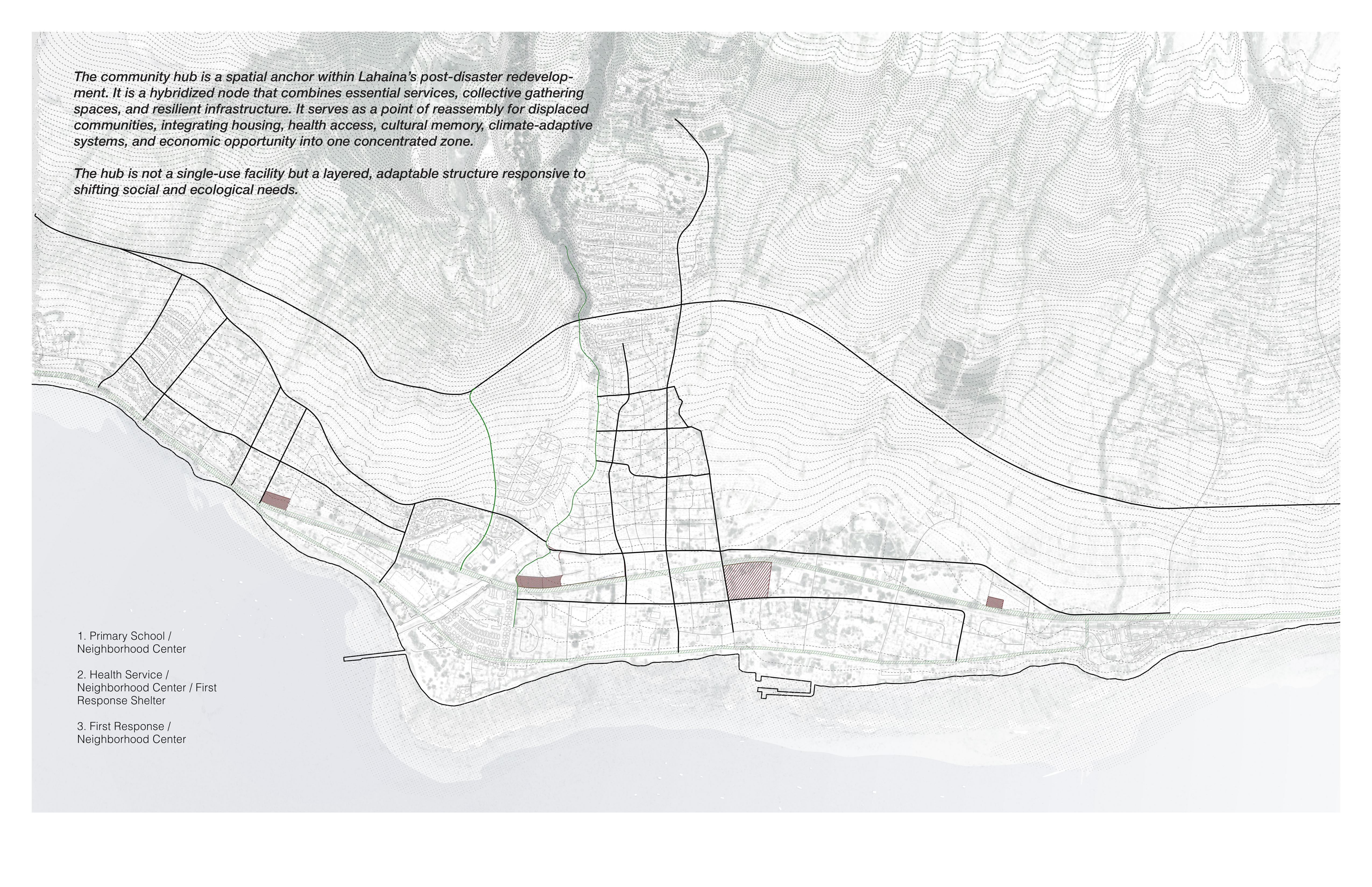 Three community hub locations positioned within walkable distance of all residential areas