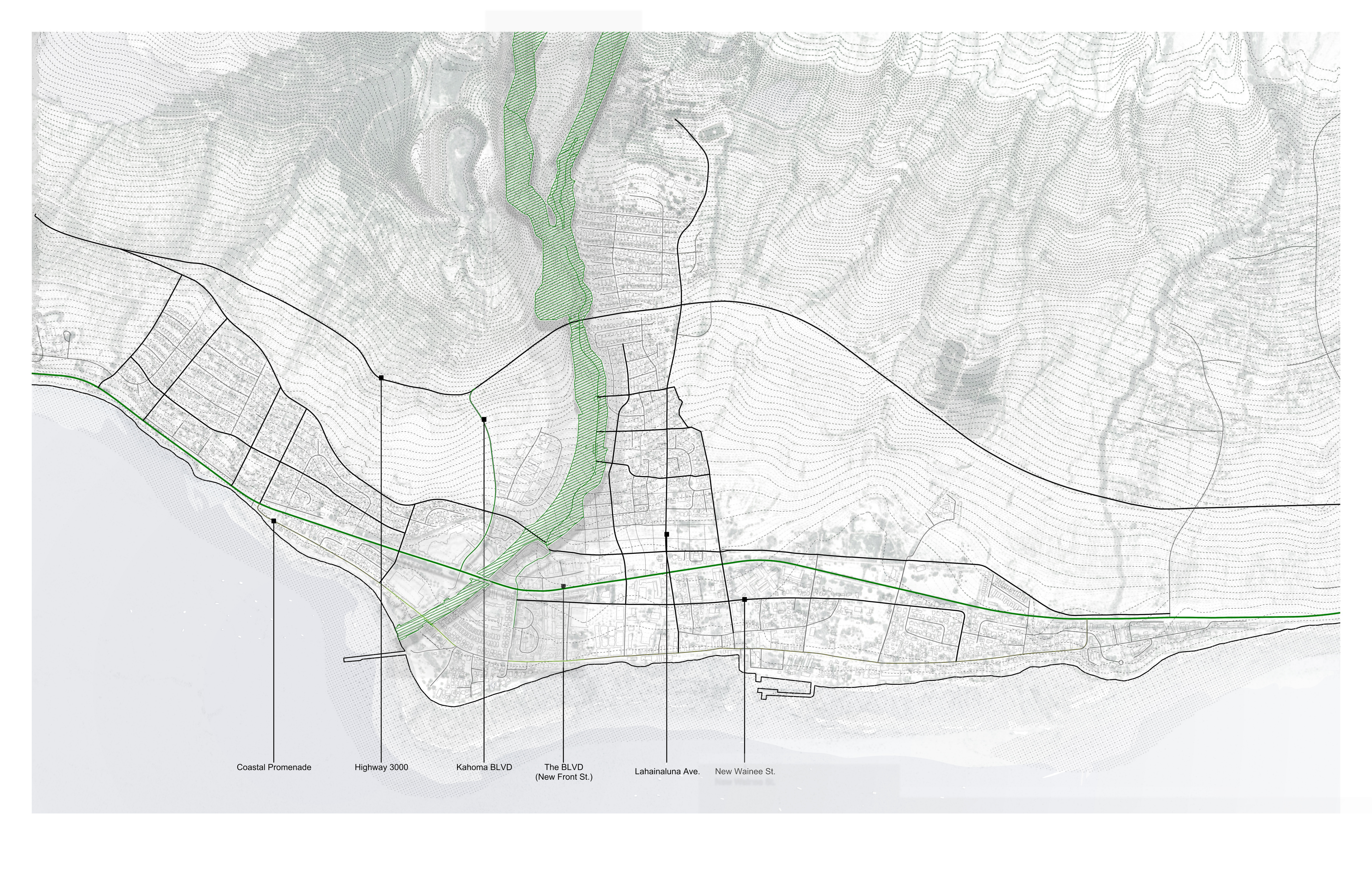Riparian buffer design principles with section detail showing stream corridor restoration