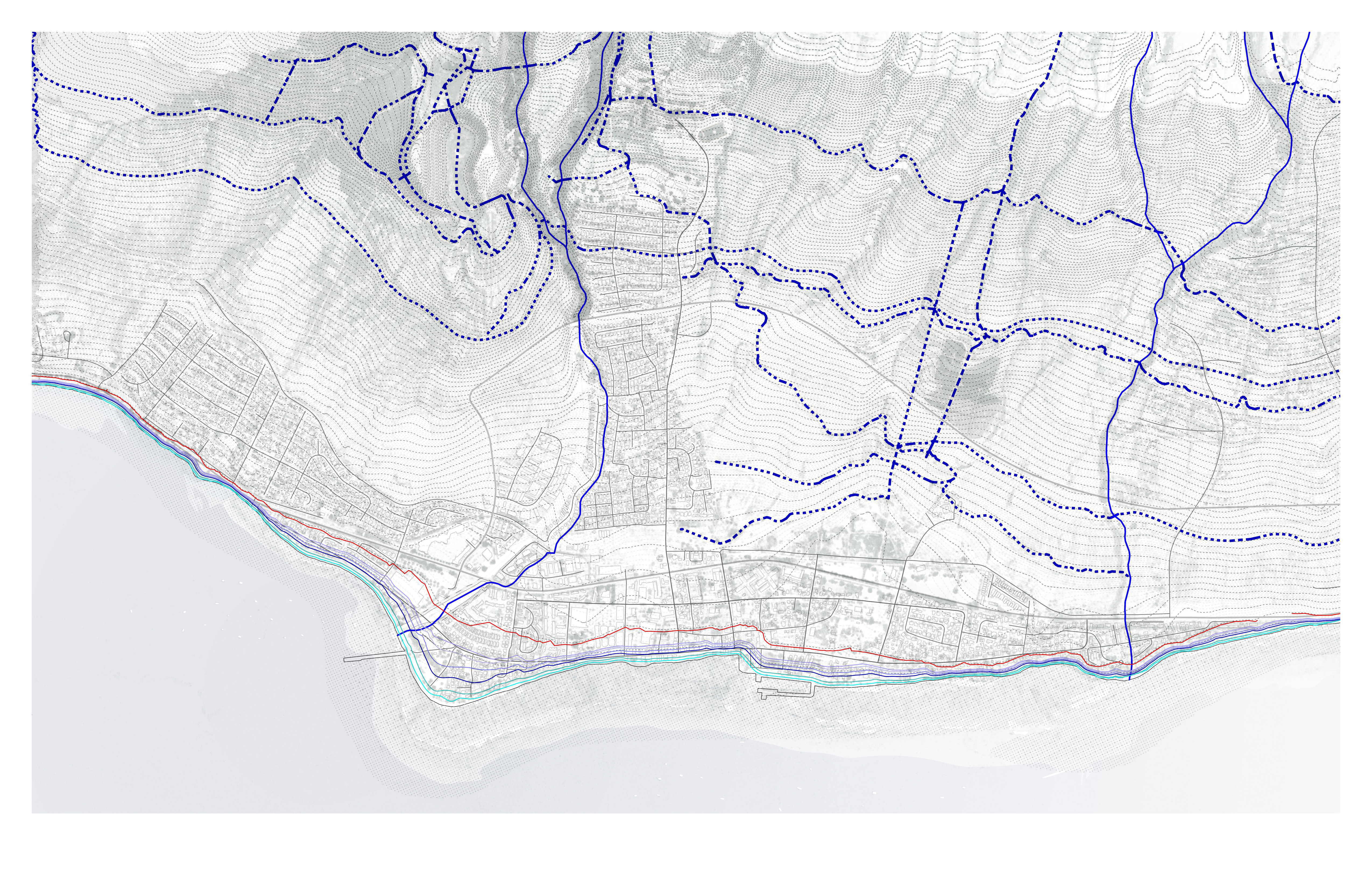 Diagram showing water capture and distribution zones from mountain to coast