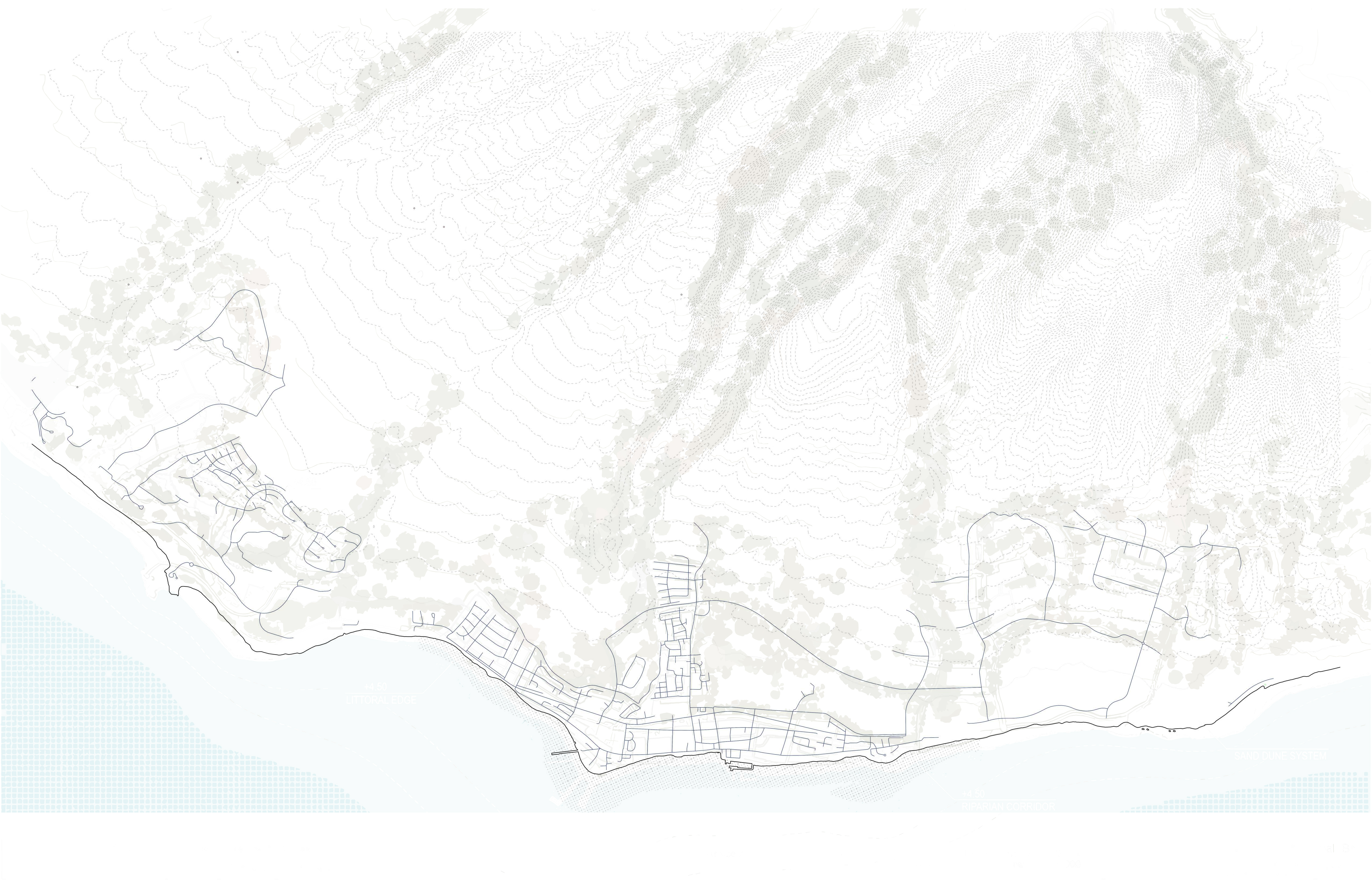 Topographic map of West Maui showing coast-to-peak elevation and building footprints