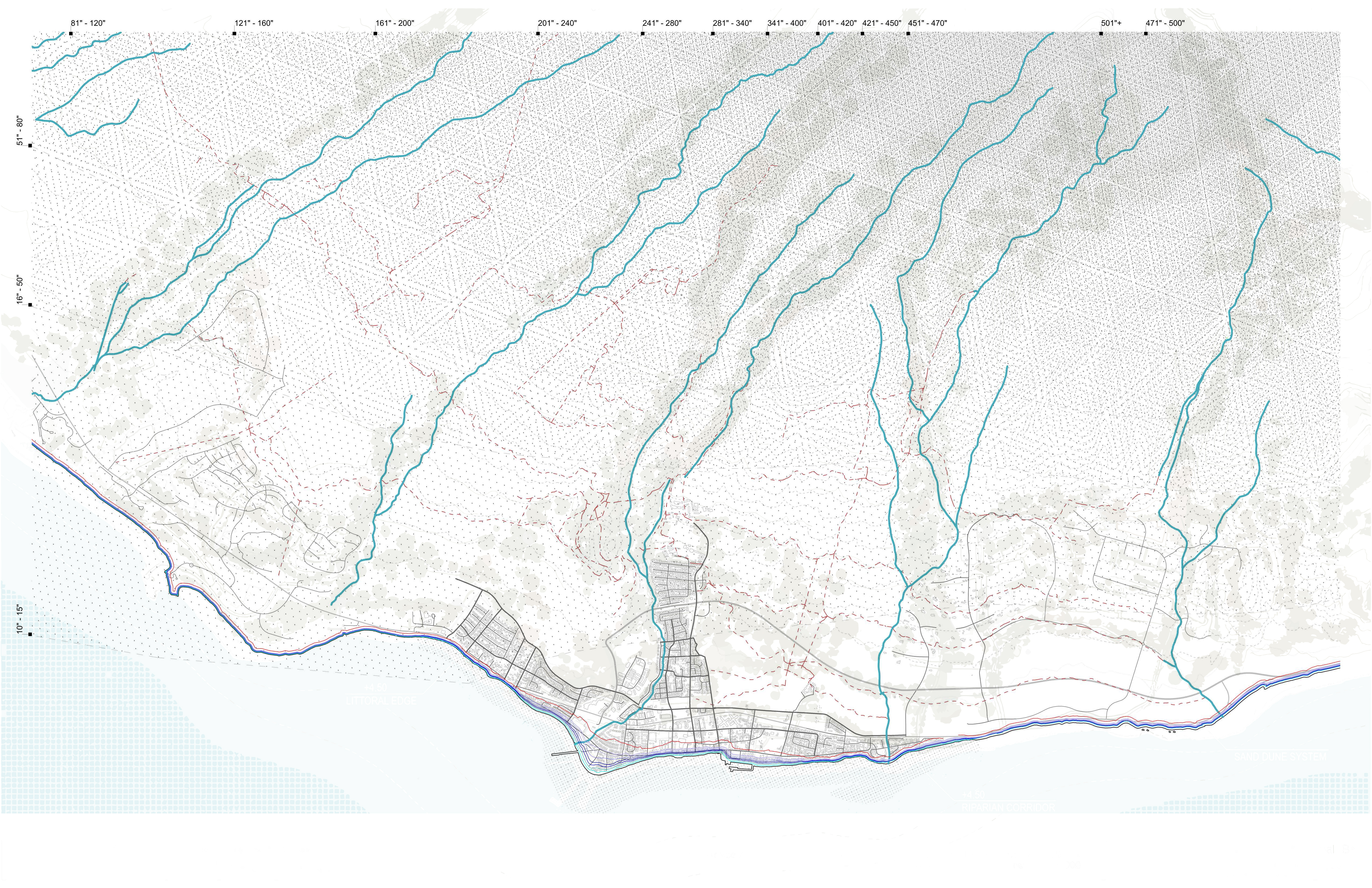 Combined systems map identifying developable edges and constraint zones across West Maui